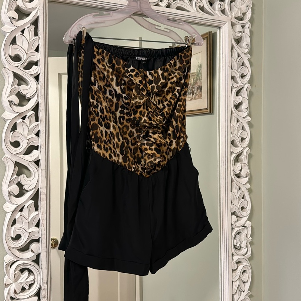 Express leopard strapless romper